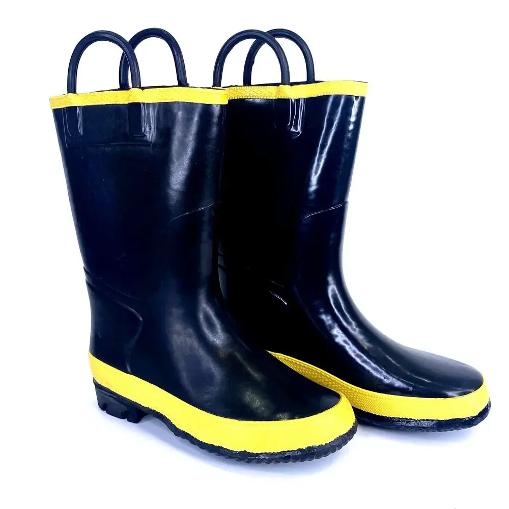 LaCrosse Rain Chief Boots Kids Sz 1 Steel Shank Black Yellow Rubber Waterproof